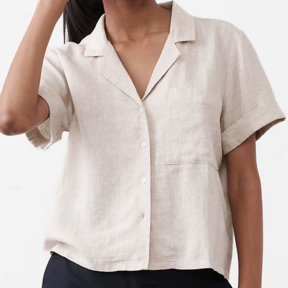 Banana Republic Linen Short Sleeve Button Up Shirt Size Large NWOT